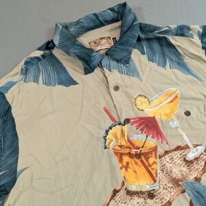 Vintage Tori Richard Button Up Shirt Mens XXL Tan Blue Tropical Cocktail